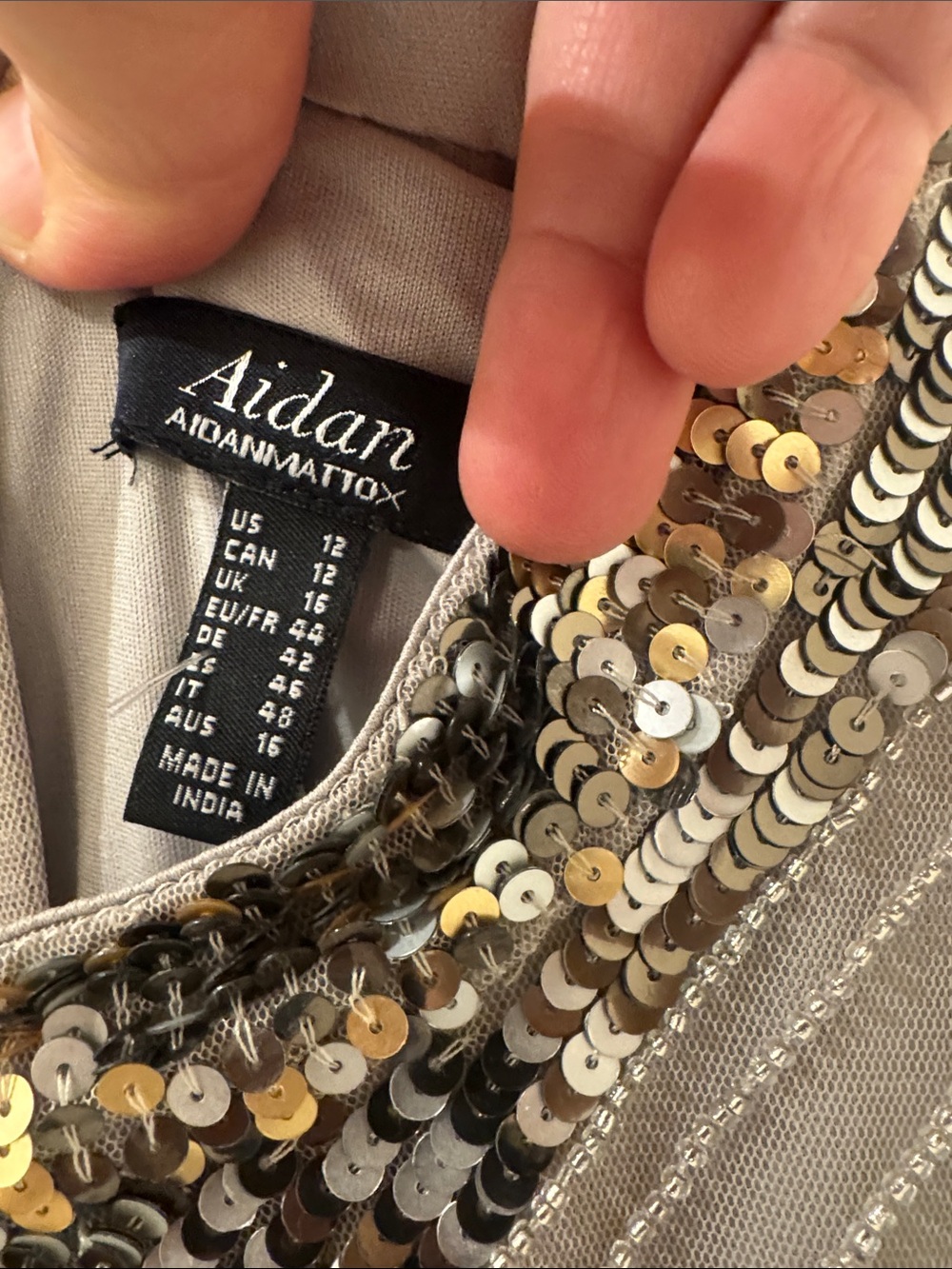 Aidan by Aidan Mattox Taupe Long-Sleeve Sequin Chevron Dress - Picture 2 of 3
